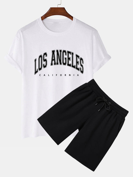 Los Angeles Print T-Shirt & Mid Length Shorts