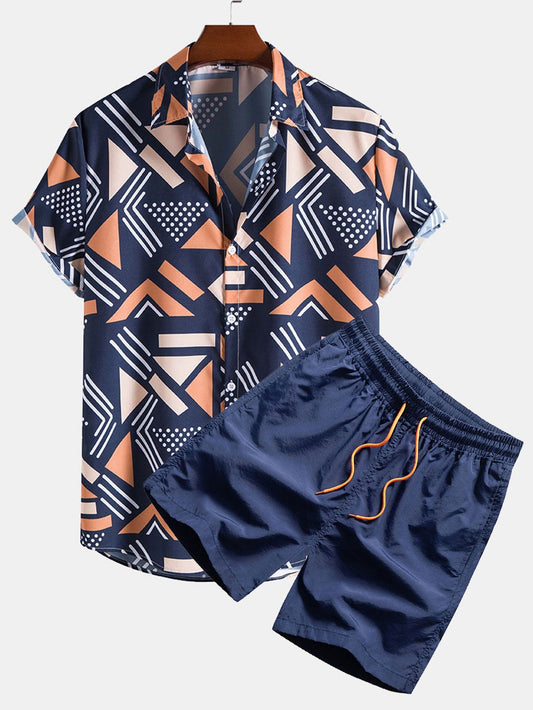 Geometric Print Shirt & Swim Shorts