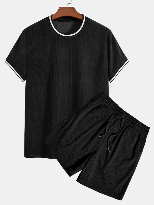 Short Sleeve Stretch Corduroy Ringer T-Shirt & Corduroy Shorts