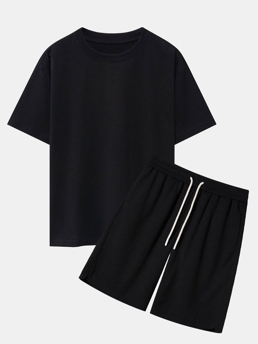 Heavy Weight Oversize T-Shirt &  Loose Fit Drawstring Waffle Shorts