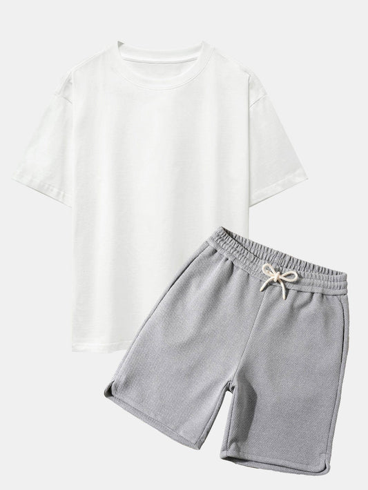 Heavy Weight Oversize T-Shirt & Loose Fit Drawstring Twill jacquard Shorts