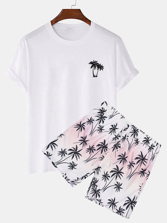 Palm Tree Print T-shirt & Palm Tree Print Swim Shorts