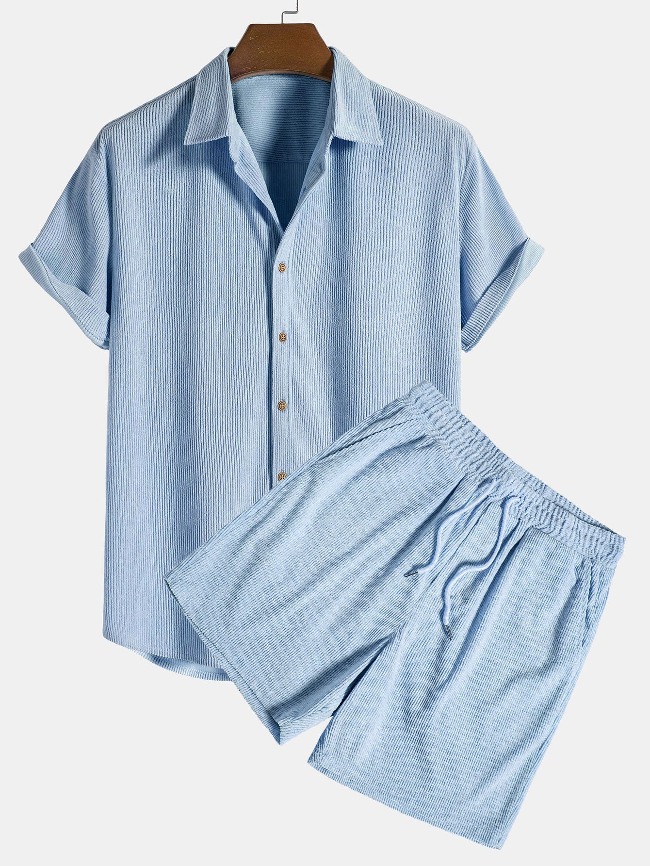 Short-Sleeved Corduroy Button Up Shirt & Shorts