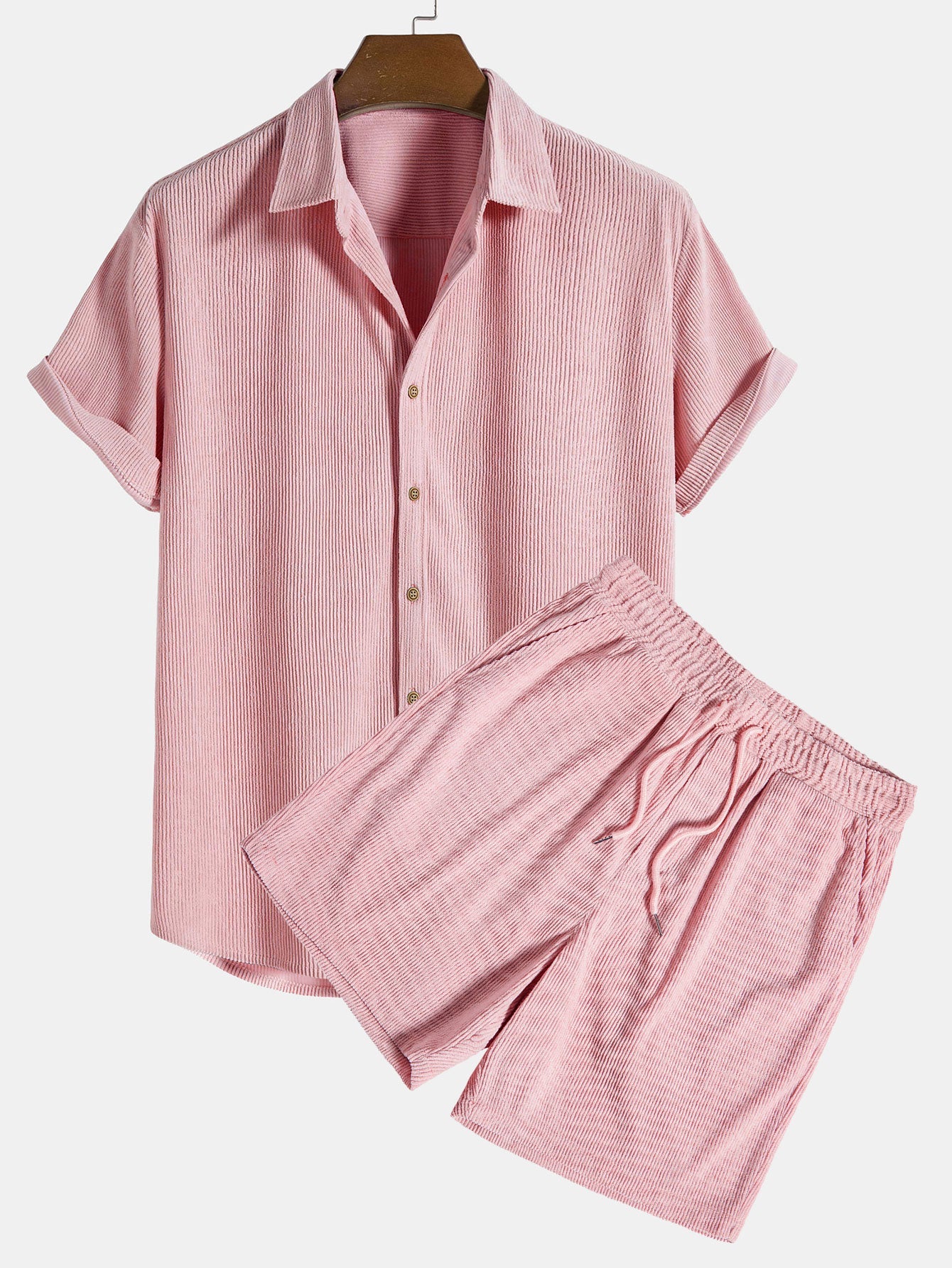 Short-Sleeved Corduroy Button Up Shirt & Shorts