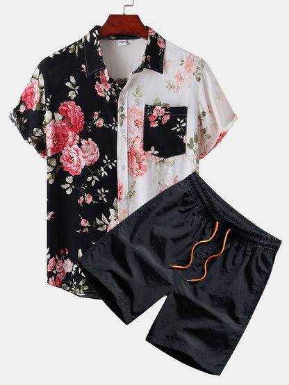 Two Tone Floral Print Shirt & Swim Shorts