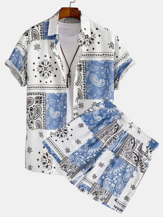 Paisley Print Button Up Shirt #Random Pattern Design# & Shorts