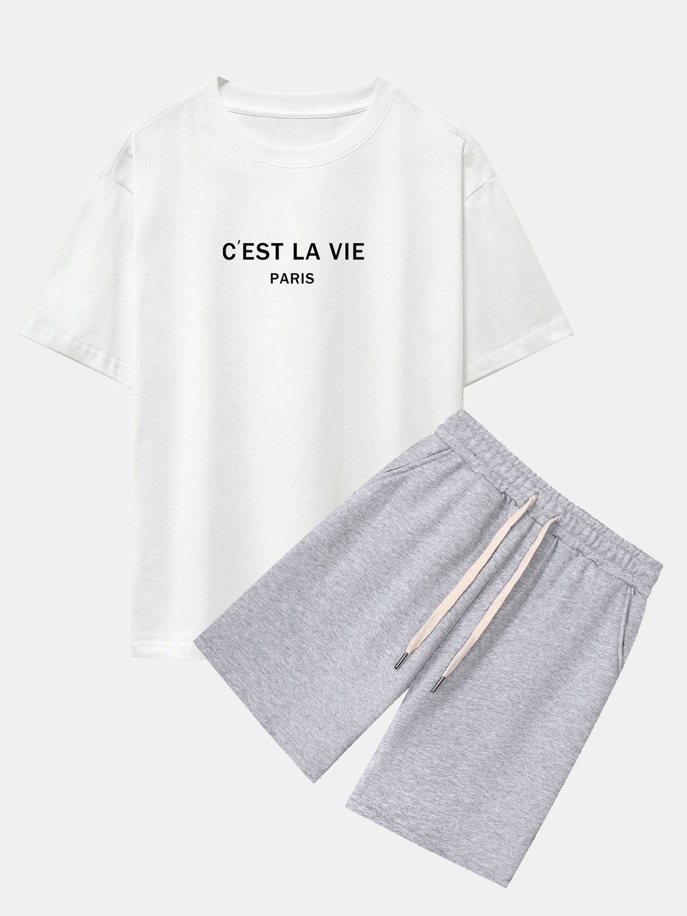 Paris Letter Print Dropped Shoulders Oversize T-Shirt & Sweat Shorts