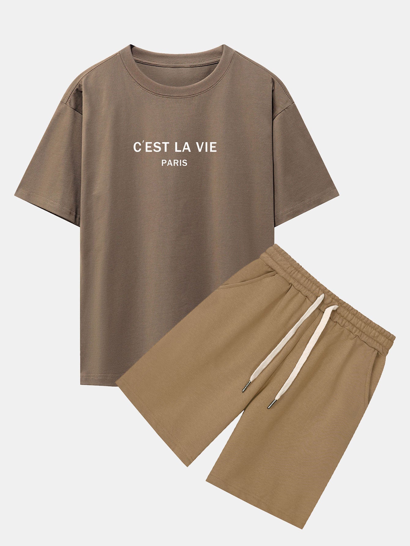 Paris Letter Print Dropped Shoulders Oversize T-Shirt & Sweat Shorts