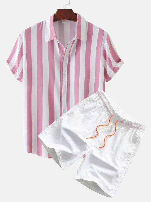 Stripe Print Shirt & Swim Shorts