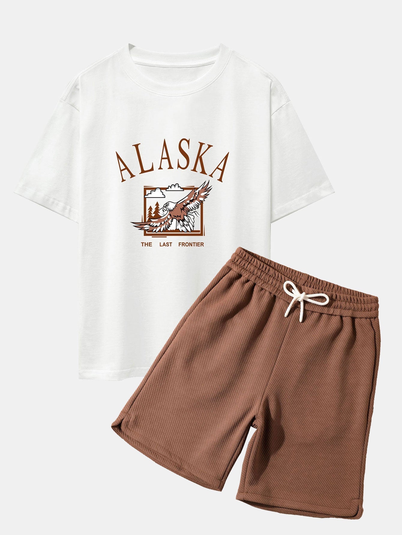 Alaskan Eagle Print Heavy Weight Oversize T-Shirt & Twill Jacquard Shorts