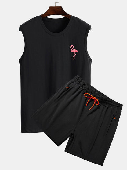 Flamingo Print Tank Top & Swim Shorts