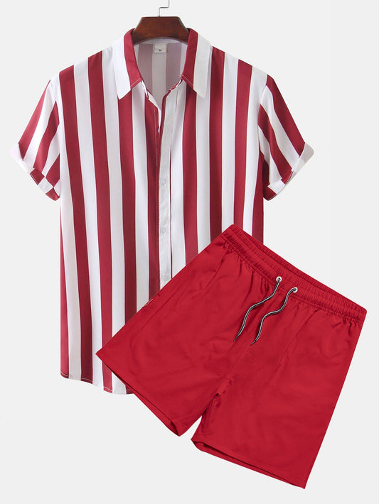 Stripe Print Shirt & Swim Shorts