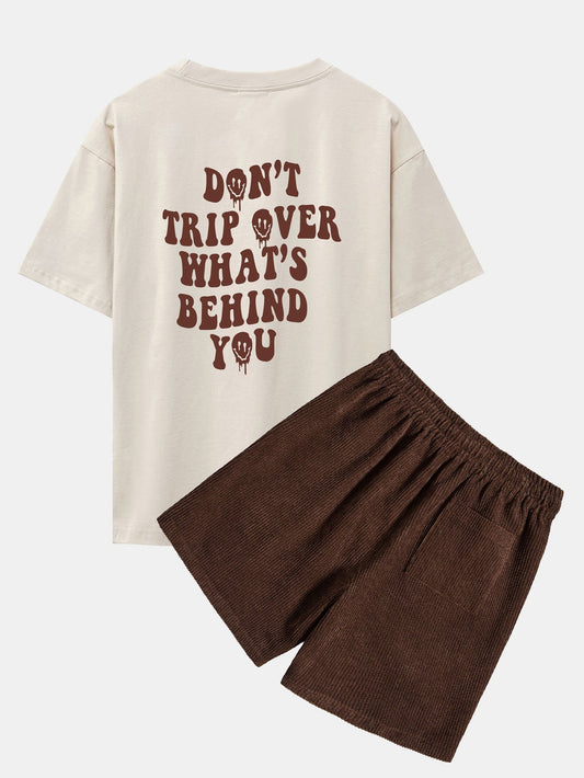 Slogan Back Print Oversize T-Shirt & Corduroy Shorts