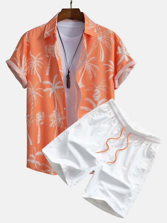 Palm Tree Print Button Up Shirt & Swim Shorts