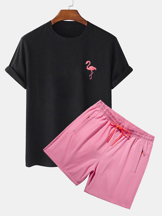 Flamingo Print T-Shirt & Swim Shorts