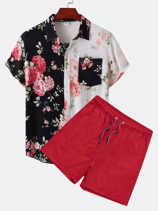 Two Tone Floral Print Shirt & Swim Shorts