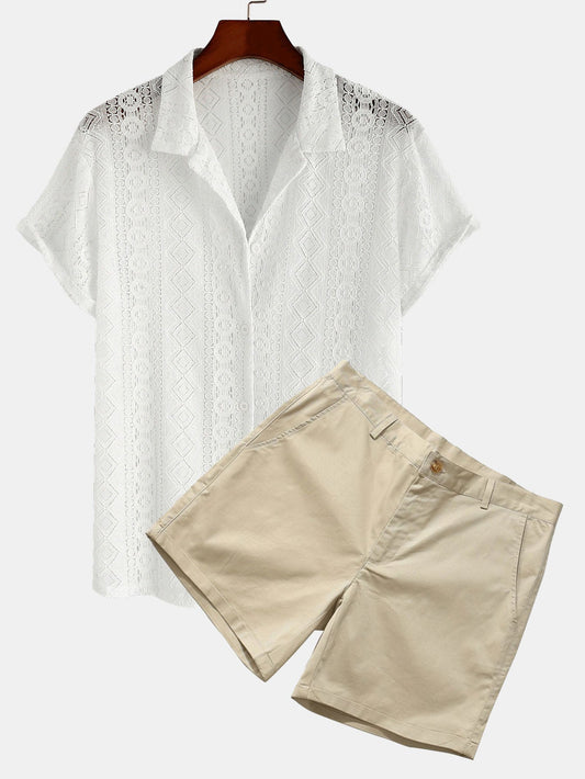 Geometry Textured Cuban Shirt & 3" Chino Shorts