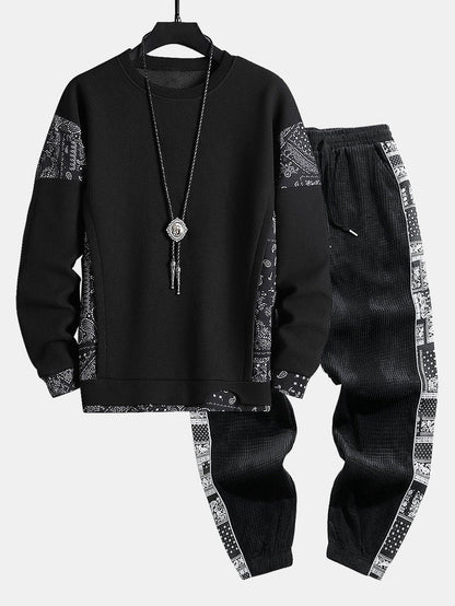 Paisley Print Panel Waffle Sweatshirt & Corduroy Paisley Print Panel Pants