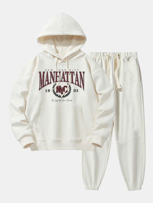 Manhattan Varsity Print Cotton Blend Hoodie & Jogger Pants