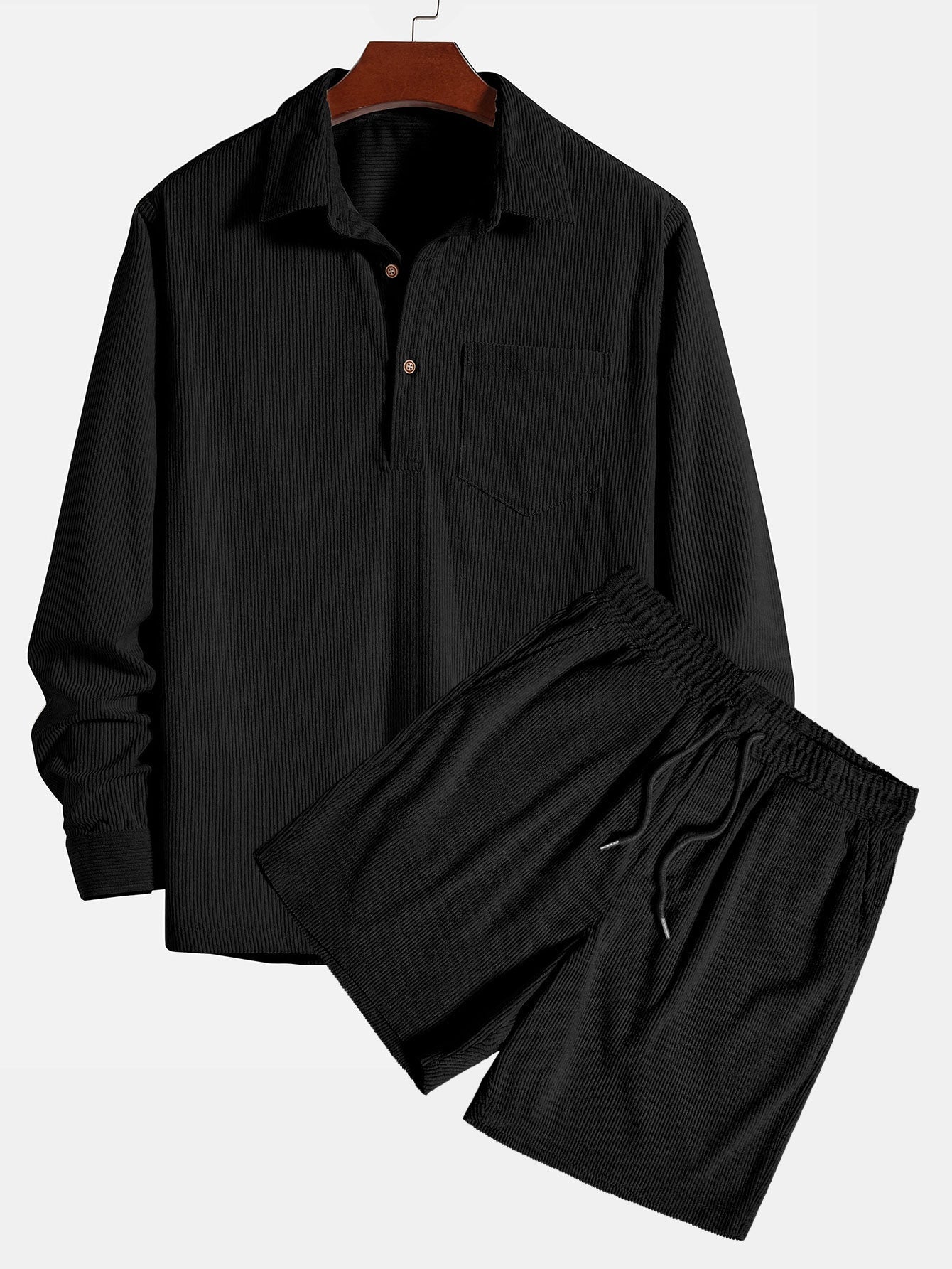 Long Sleeve Polo Neck Corduroy Shirt & Shorts