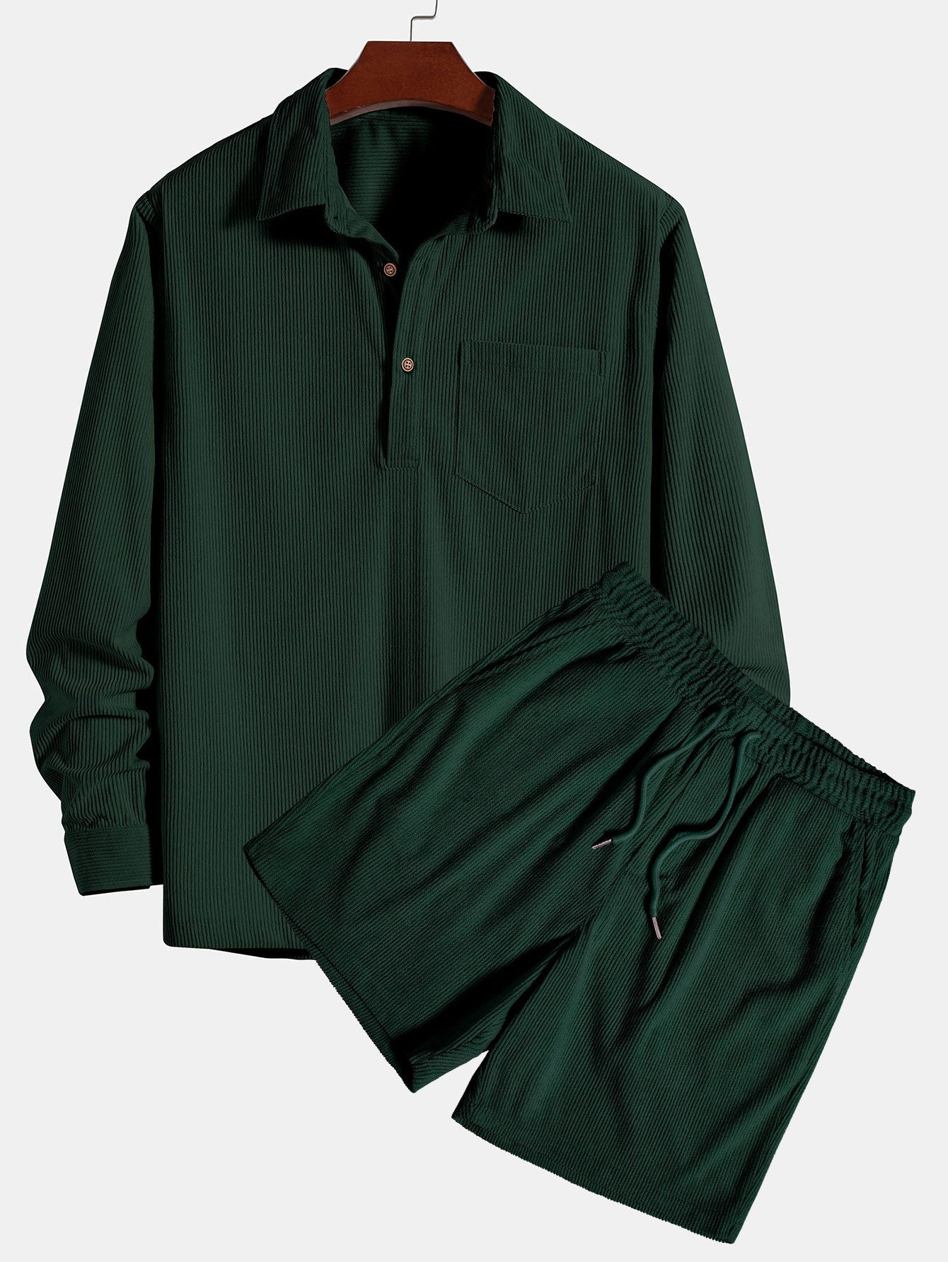 Long Sleeve Polo Neck Corduroy Shirt & Shorts