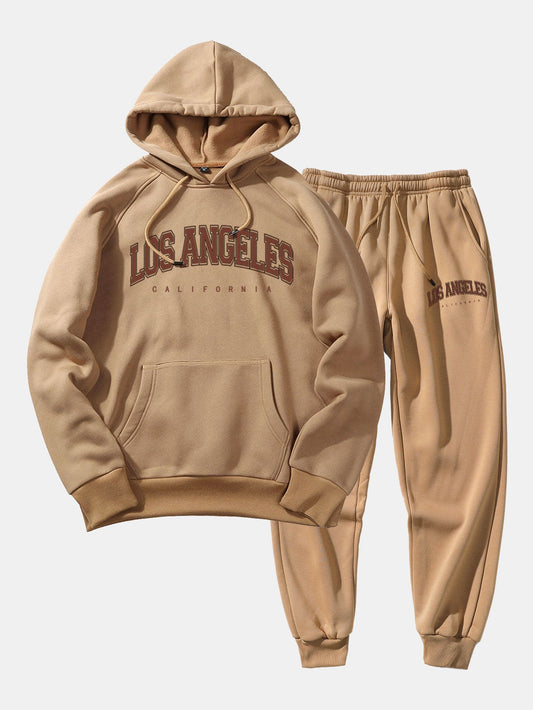 Los Angeles Letter Print Kangaroo Pocket Hoodie & Jogger Pants