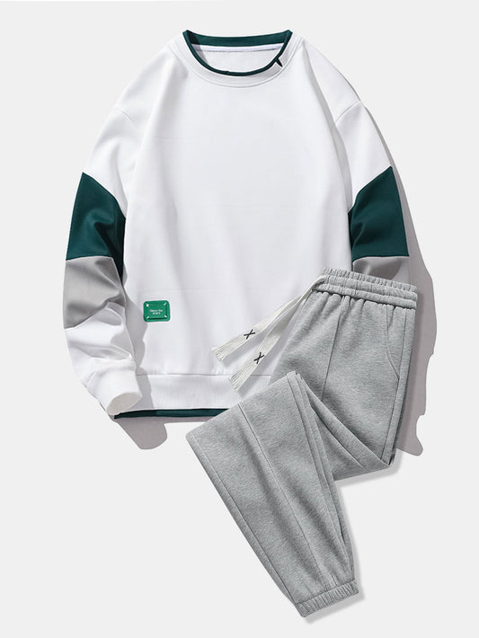 Color Block Sweatshirt & Jogger Pants With Pintuck