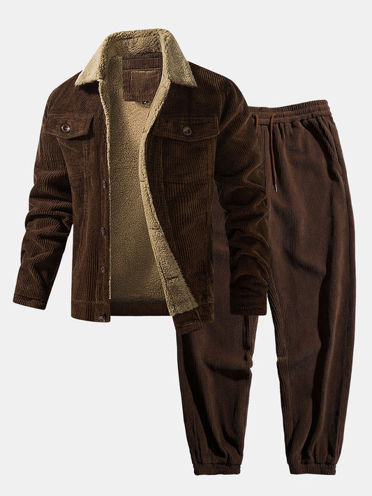 Teddy Lined Cotton Corduroy Jacket & Drawstring Corduroy Jogger Pants