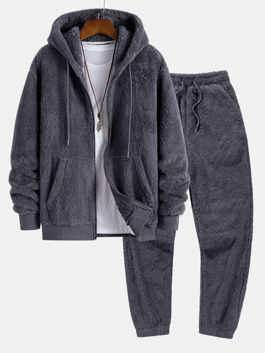 Teddy Zip Up Hooded Coat & Teddy Jogger Pants