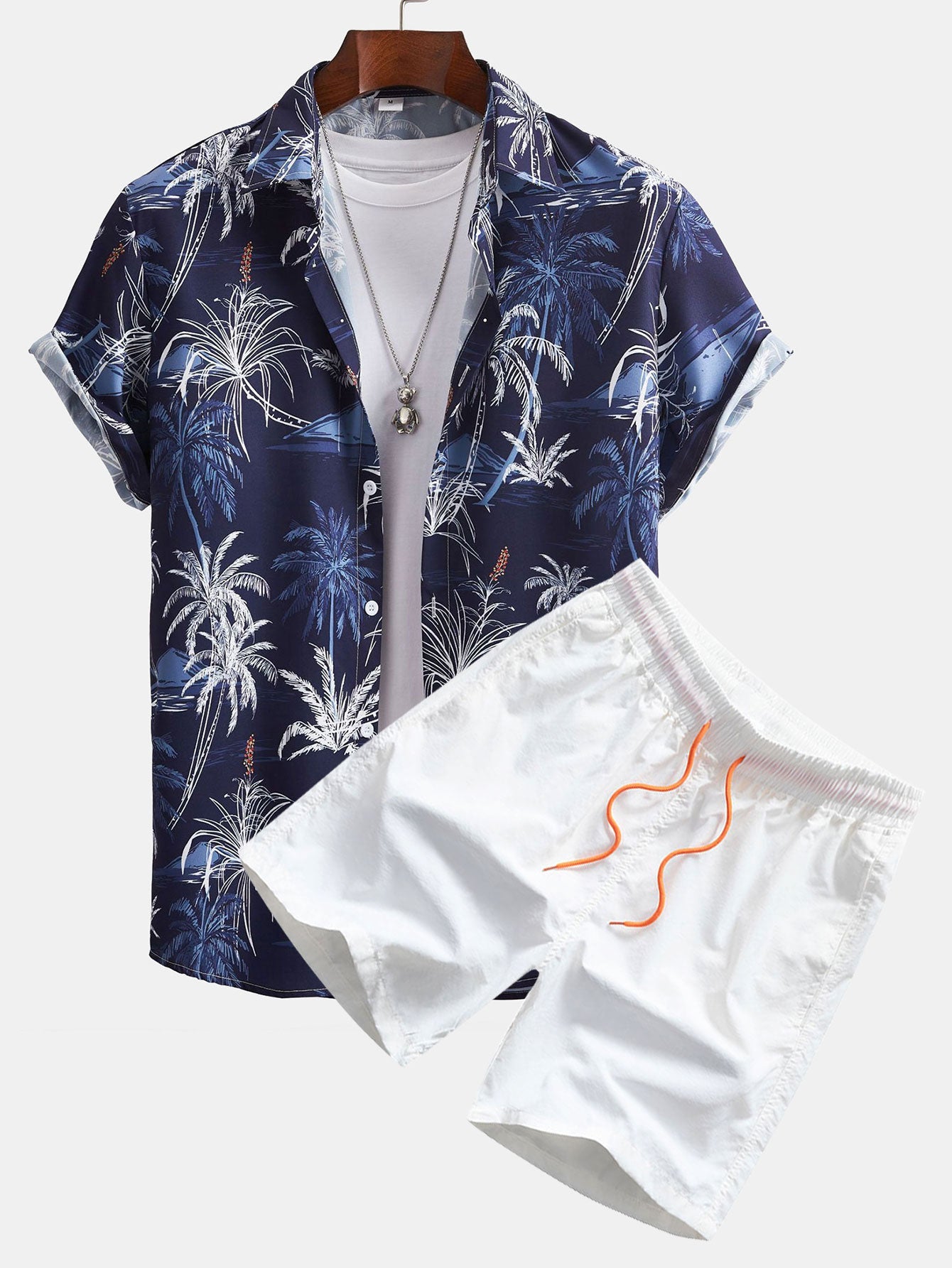 Palm Tree Print Button Up Shirt & Swim Shorts