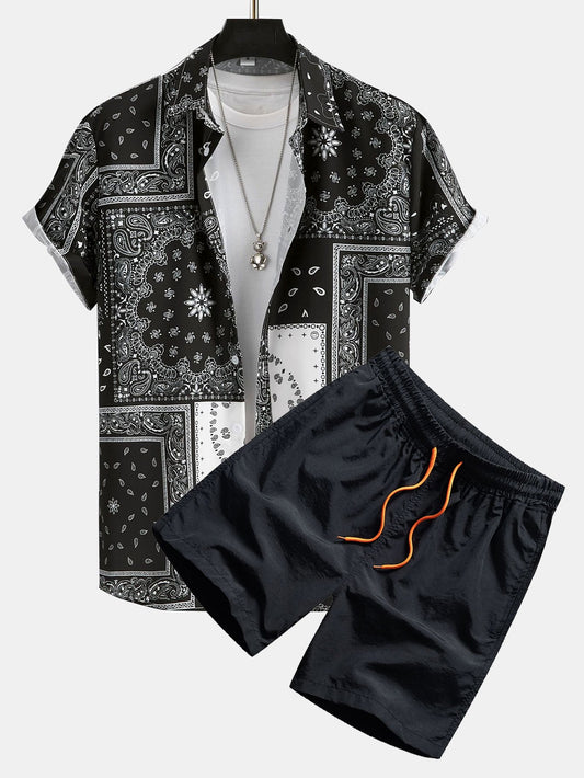 Paisley Print Button Up Shirt #Random Pattern Design# & Swim Shorts