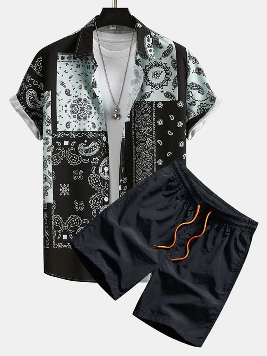 Paisley Patchwork Print Shirt #Random pattern design# & Swim Shorts