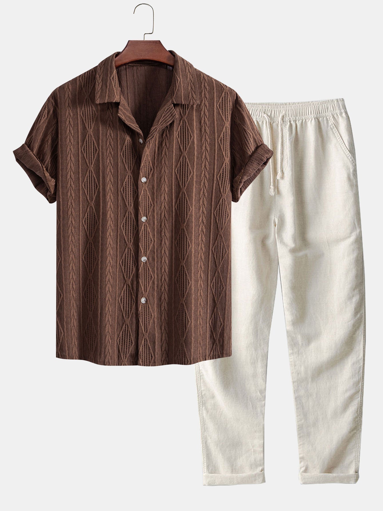 Geometric Jacquard Cuban Shirt & Straight Leg Linen Pants