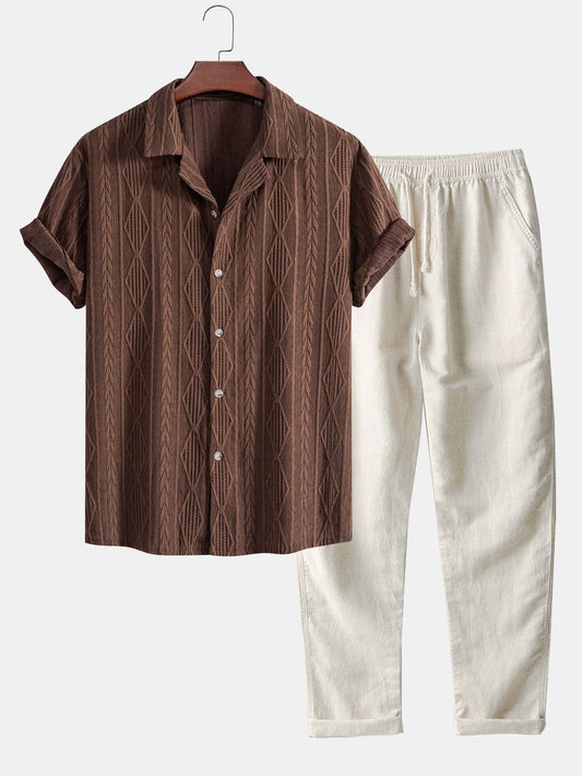 Geometric Jacquard Cuban Shirt & Straight Leg Linen Pants