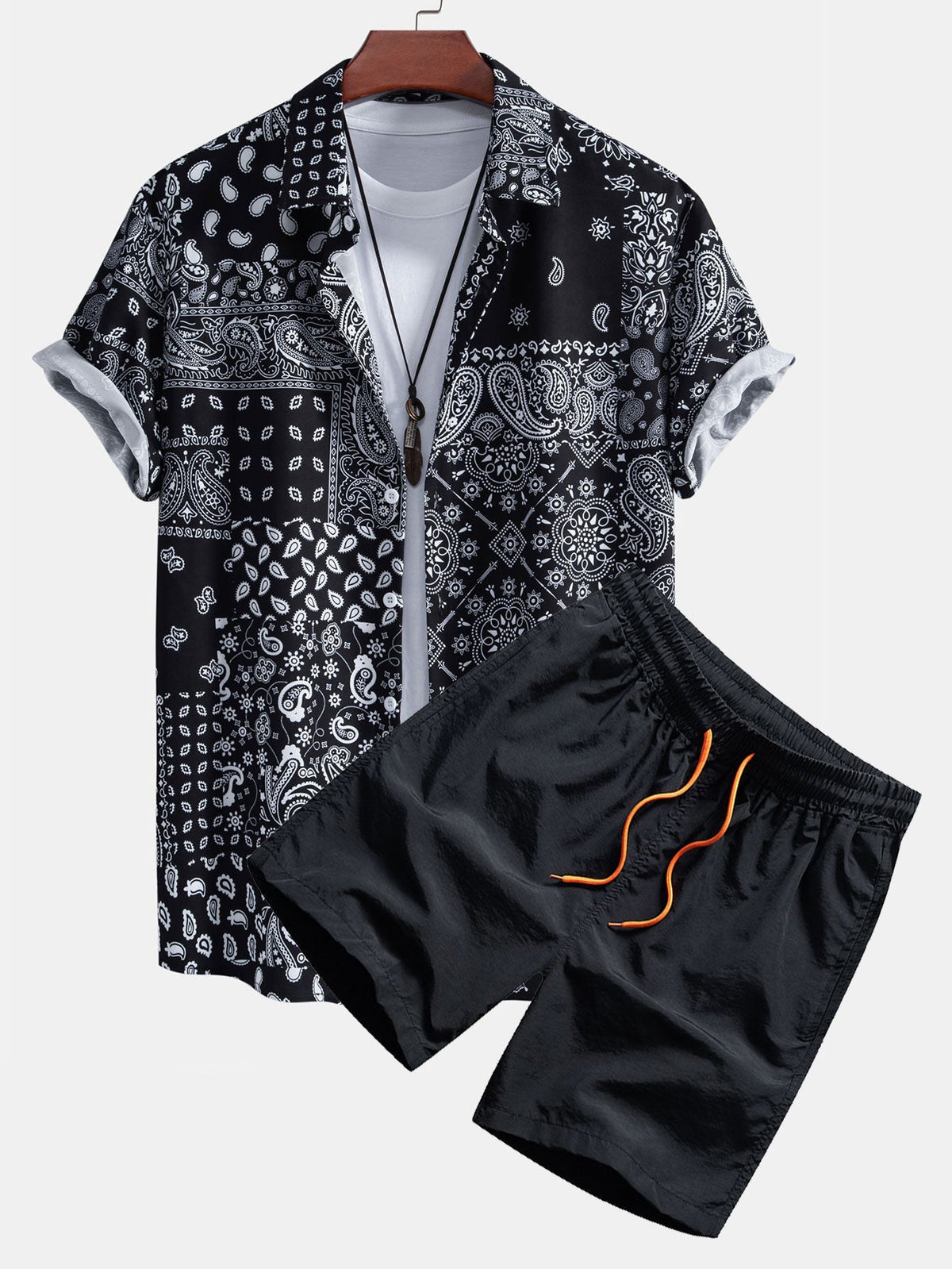 Paisley Print Button Up Shirt & Swim Shorts