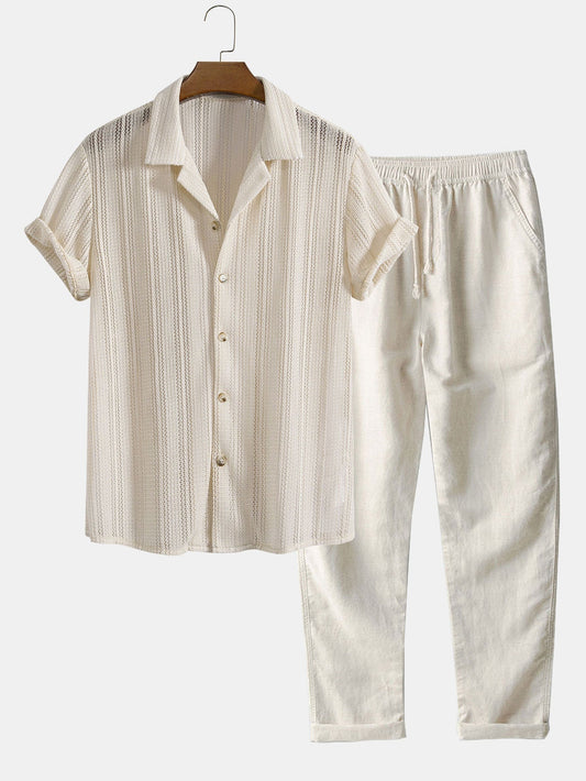 Textured Cuban Shirt & Straight Leg Linen Pants