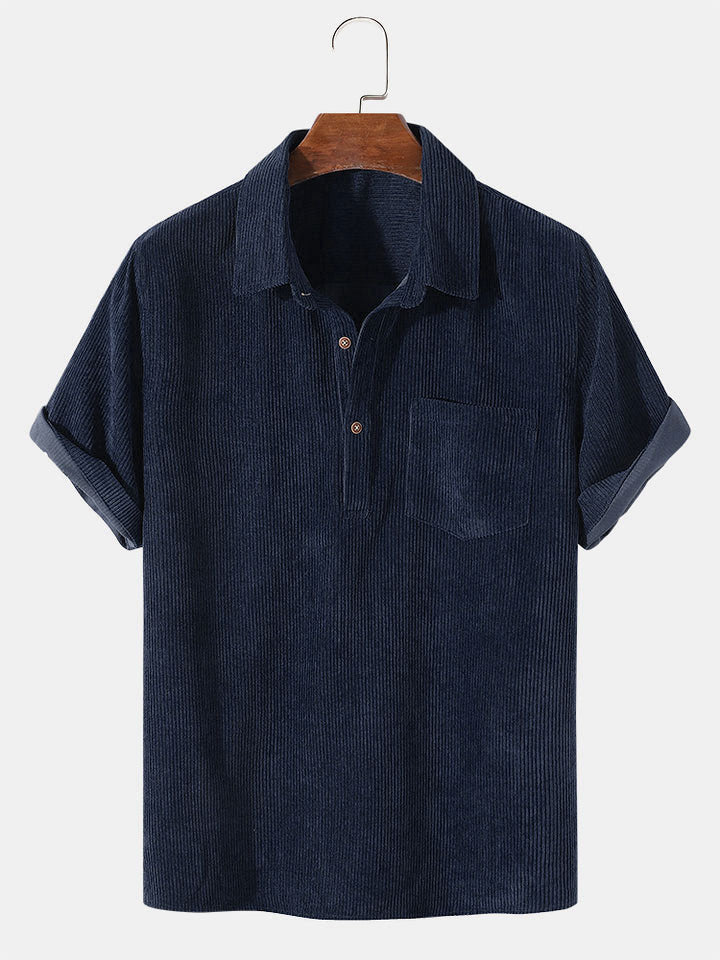 Corduroy Solid Short Sleeve Basic Shirts