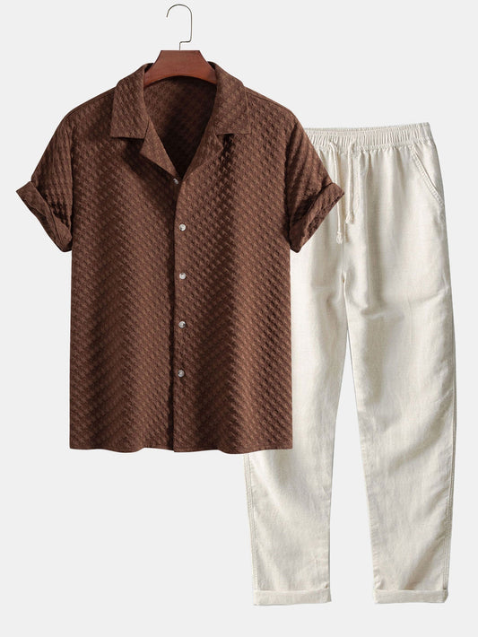 Houndstooth Jacquard Cuban Shirt & Straight Leg Linen Pants