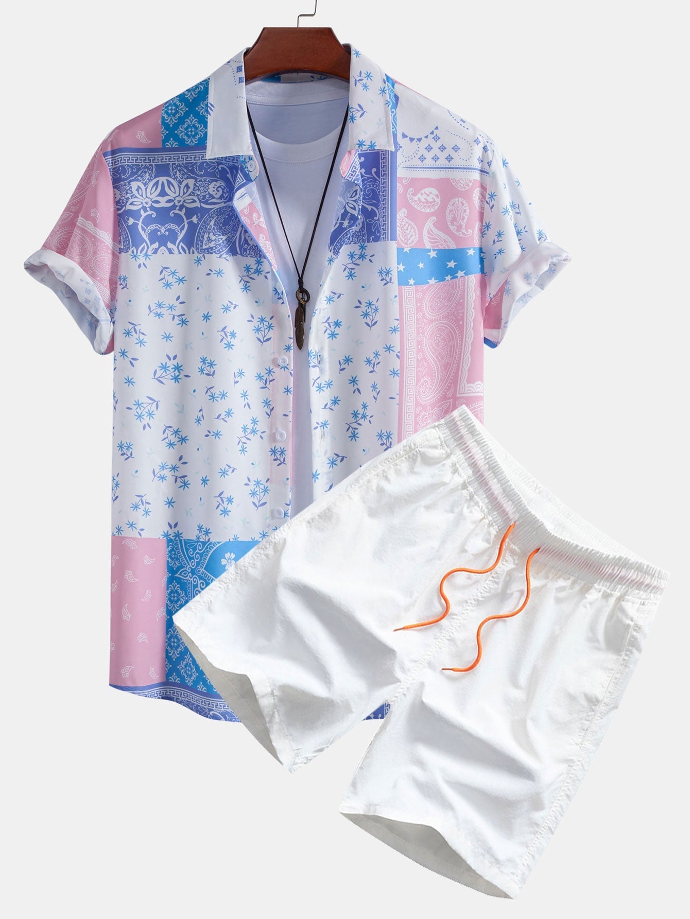 Paisley Floral Print Button Up Shirt & Swim Shorts