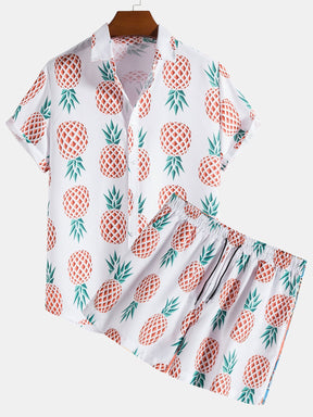 Pineapple Print Button Up Shirt & Shorts