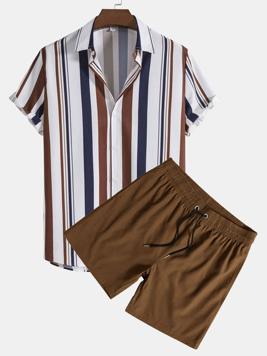 Colored Striped Print Shirt & Swim Shorts