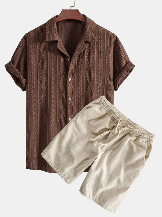 Geometric Jacquard Cuban Shirt & Linen Cotton Blend Shorts