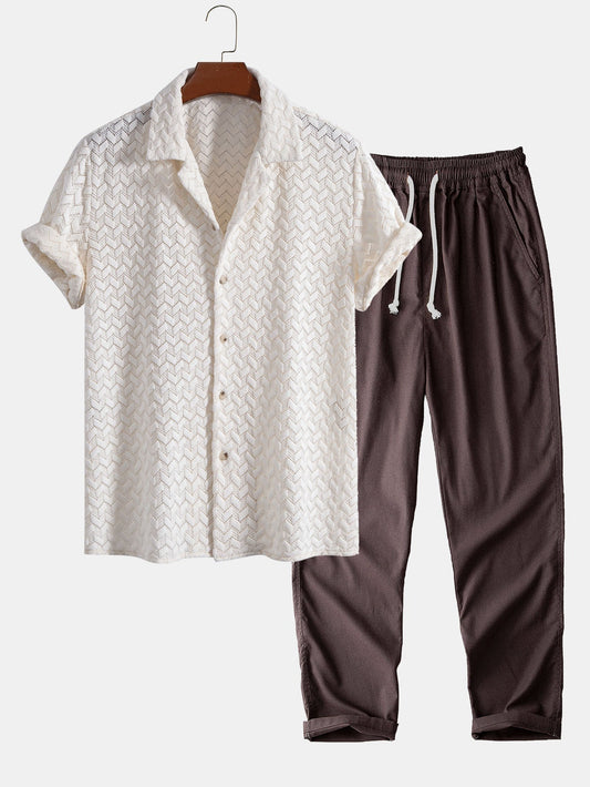 Textured Cuban Shirt & Straight Leg Linen Pants