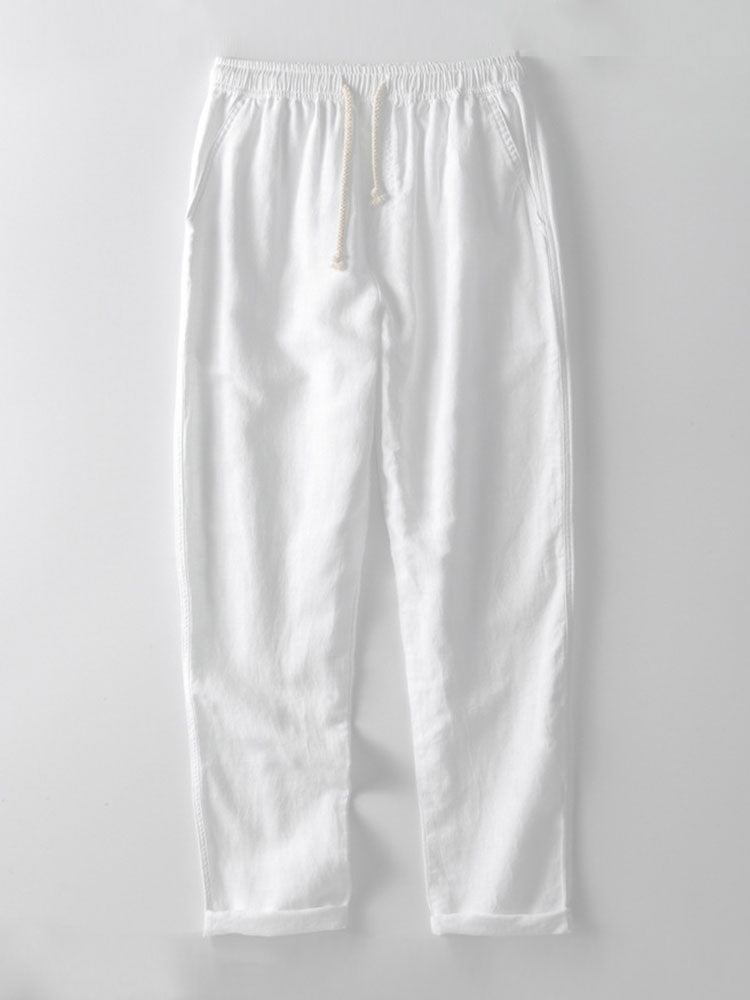 Striped Jacquard Cuban Collar Shirt & Straight Leg Linen Pants