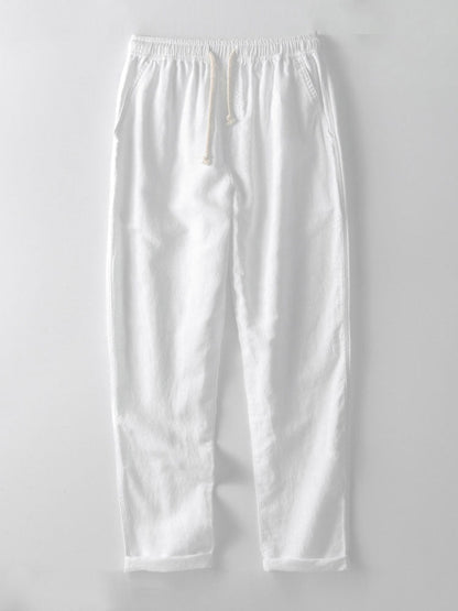 Striped Jacquard Cuban Collar Shirt & Straight Leg Linen Pants