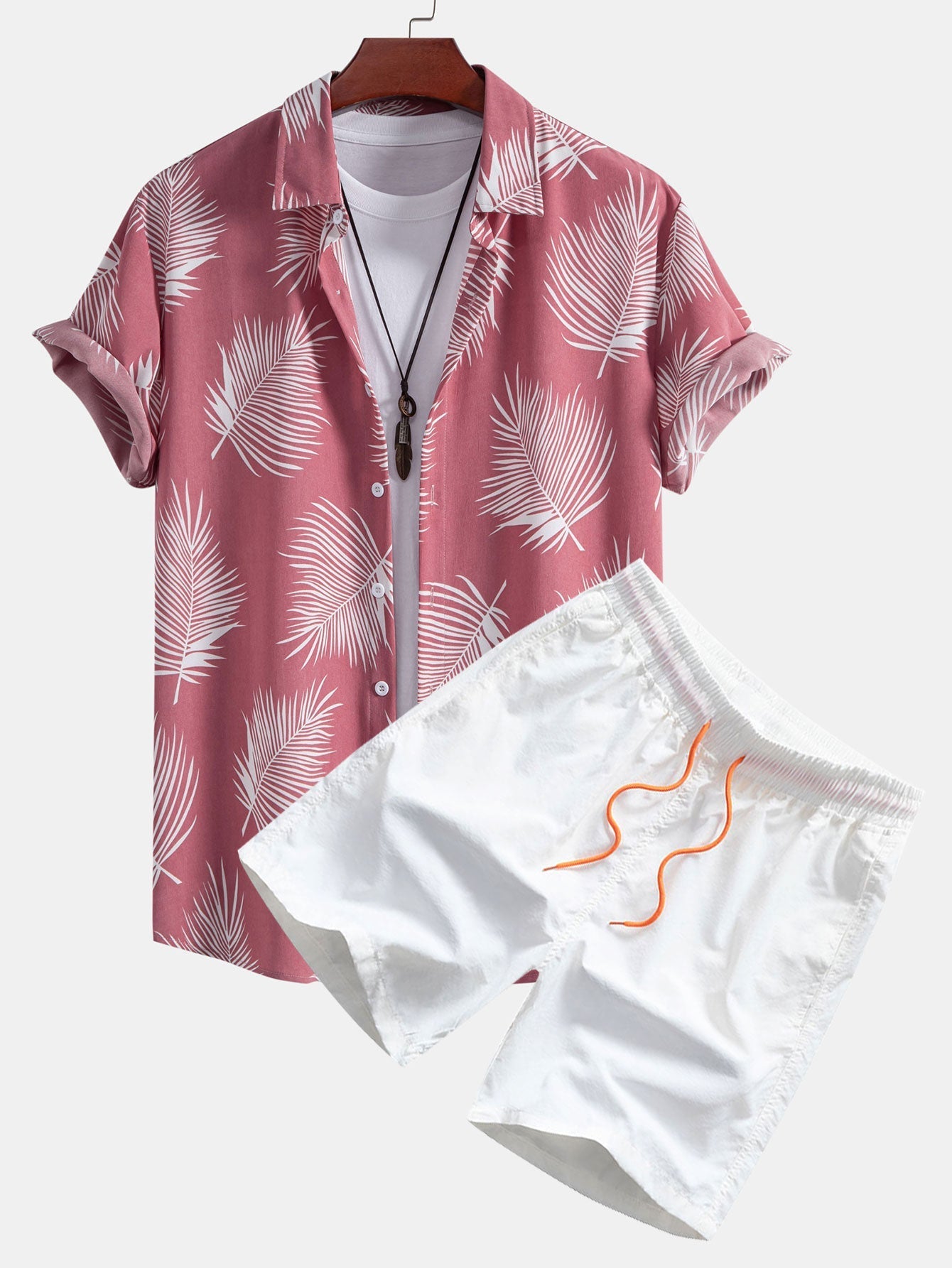 Leaf Print Button Up Shirt & Swim Shorts