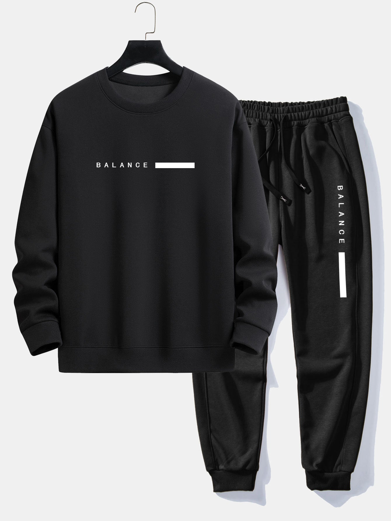 Balance Stripe Print Relax Fit Crew Neck Sweatshirt & Jogging Pants