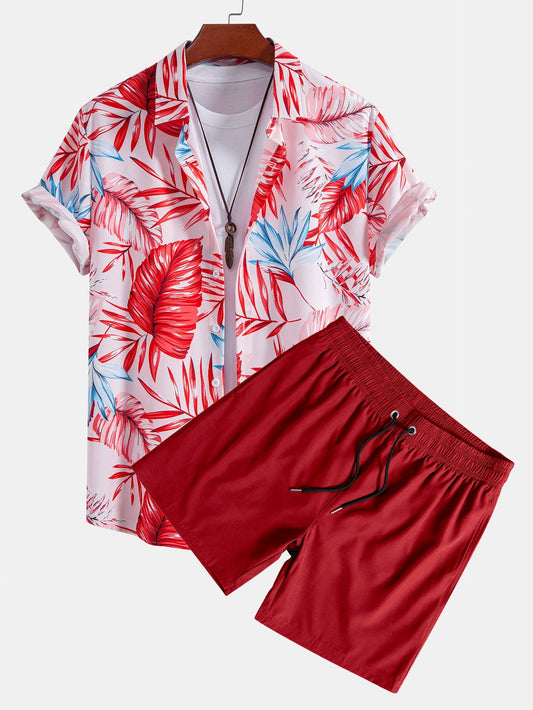 Tropical Print Button Up Shirt & Swim Shorts