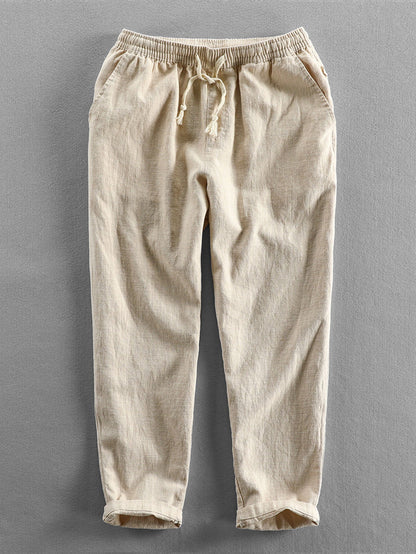 Geometry Textured Cuban Shirt & Linen Cotton Blend Cropped Pants