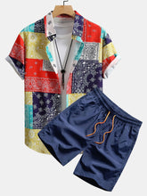 Color Block Paisley Print Button Up Shirt & Swim Shorts